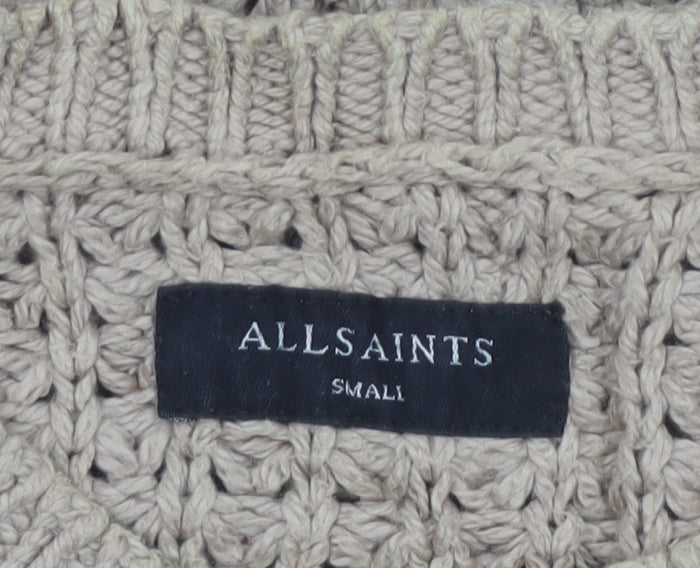 AllSaints Men’s Beige Small Chunky Knit Crew Neck Pullover Jumper