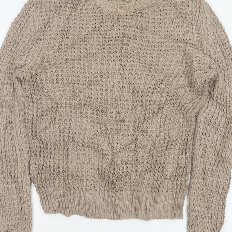 AllSaints Men’s Beige Small Chunky Knit Crew Neck Pullover Jumper
