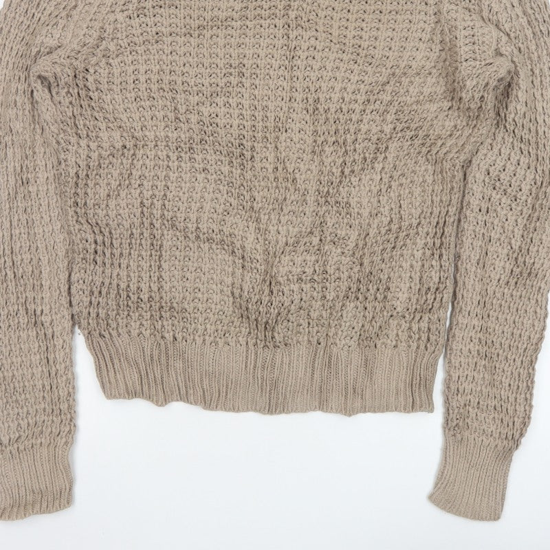 AllSaints Men’s Beige Small Chunky Knit Crew Neck Pullover Jumper