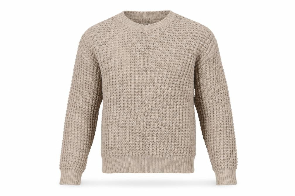 AllSaints Men’s Beige Small Chunky Knit Crew Neck Pullover Jumper