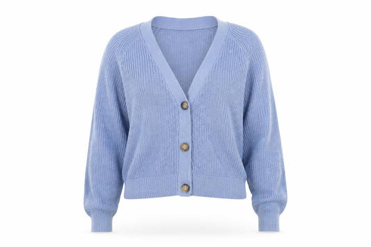 Monki Women Blue L Chunky Knit V-Neck Button Cardigan