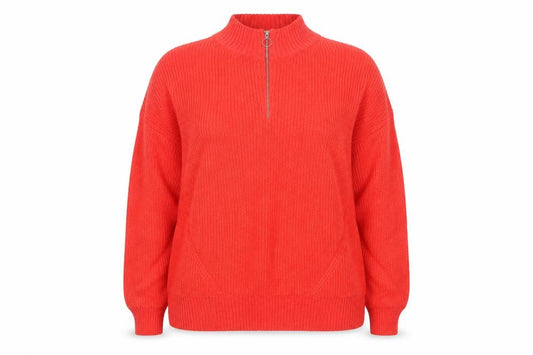Marks and Spencer Women Orange Size 14 Chunky Knit 1/2 Zip Jumper