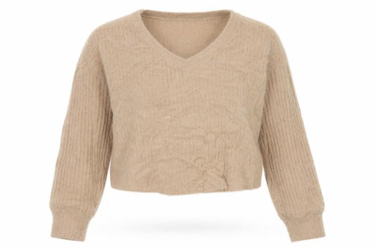 Hollister Women’s Beige M V-Neck Cable Knit Long Sleeve Jumper