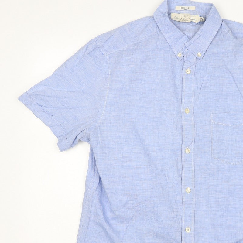 H&M L.O.G.G. Men Blue M Regular Chambray Short Sleeve Button-Up Shirt