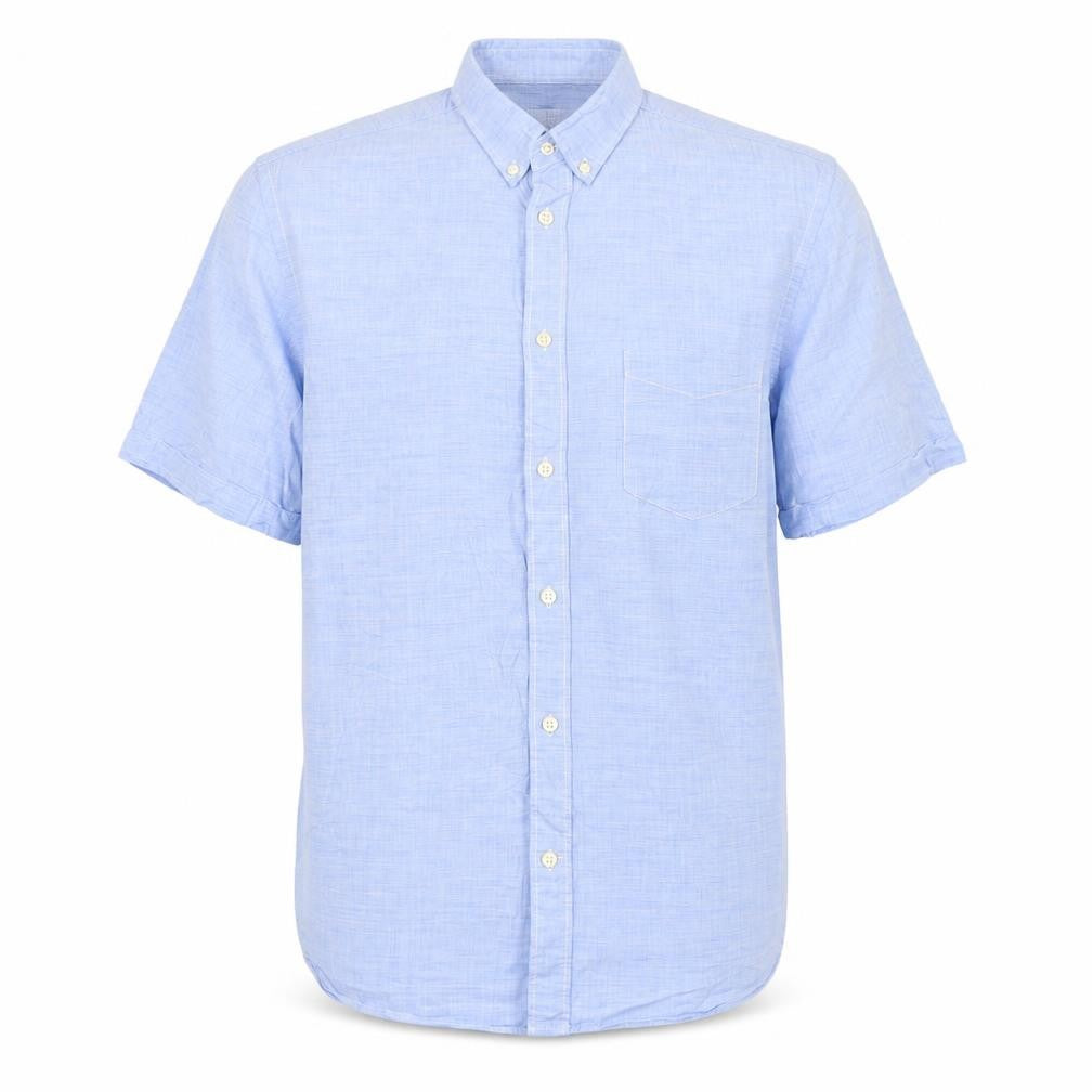 H&M L.O.G.G. Men Blue M Regular Chambray Short Sleeve Button-Up Shirt
