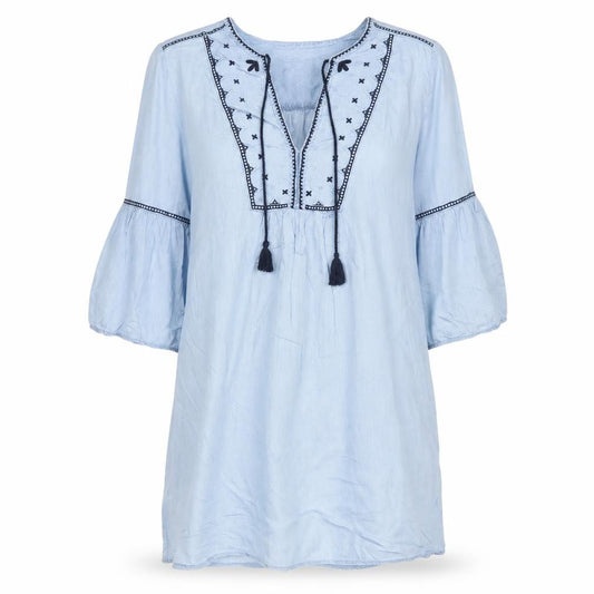 L.O.G.G. Women Blue UK 14 Knee Length Kaftan Dress Embroidered Cotton