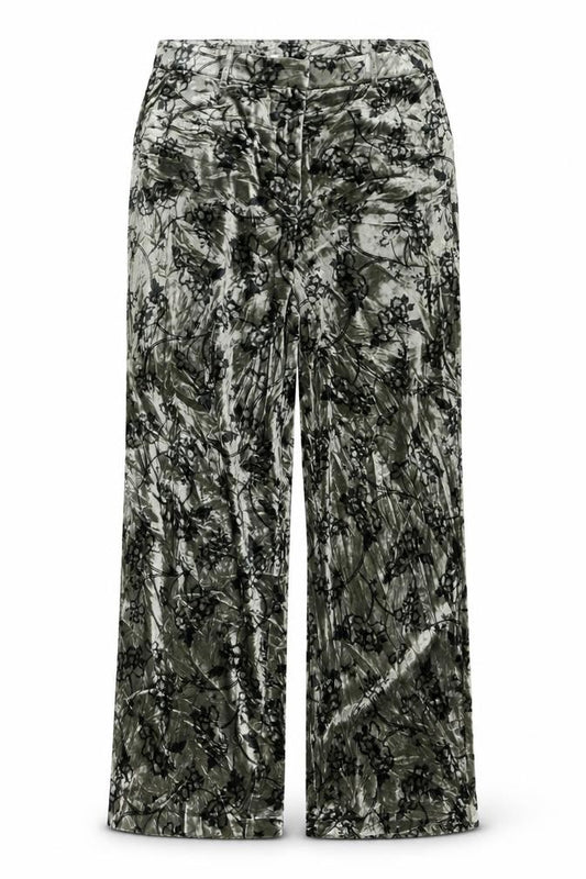 Marks and Spencer Women Green Floral Size 18 Wide-Leg Trousers