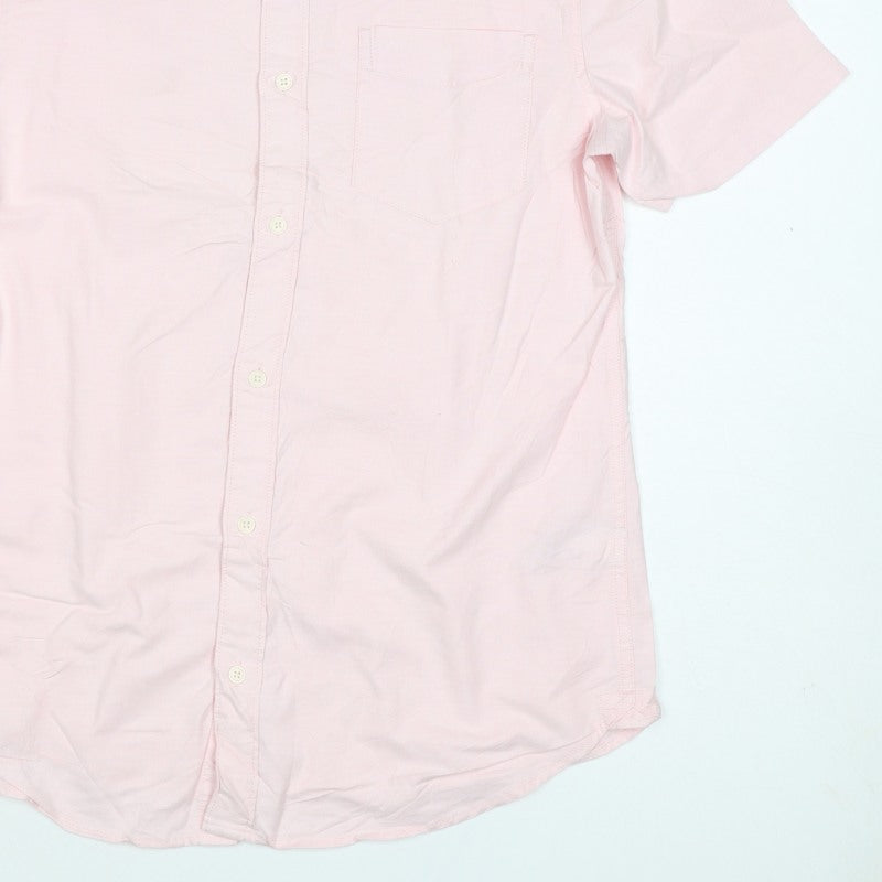 Marks and Spencer Men Pink S Regular Fit Cotton Button Down Shirt
