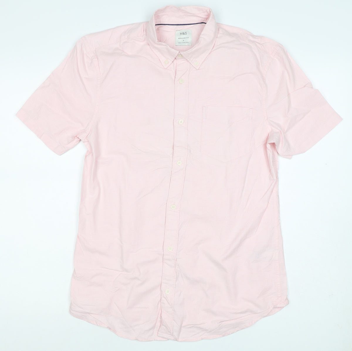 Marks and Spencer Men Pink S Regular Fit Cotton Button Down Shirt