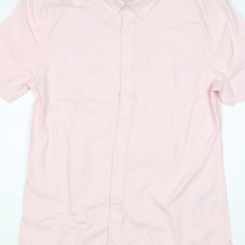 Marks and Spencer Men Pink S Regular Fit Cotton Button Down Shirt