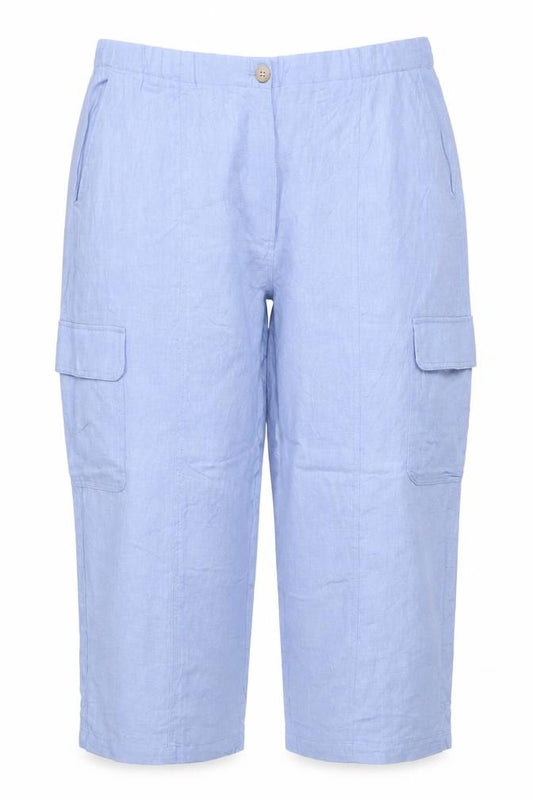Marks and Spencer Women Blue UK 24 Linen Capri Cargo Trousers