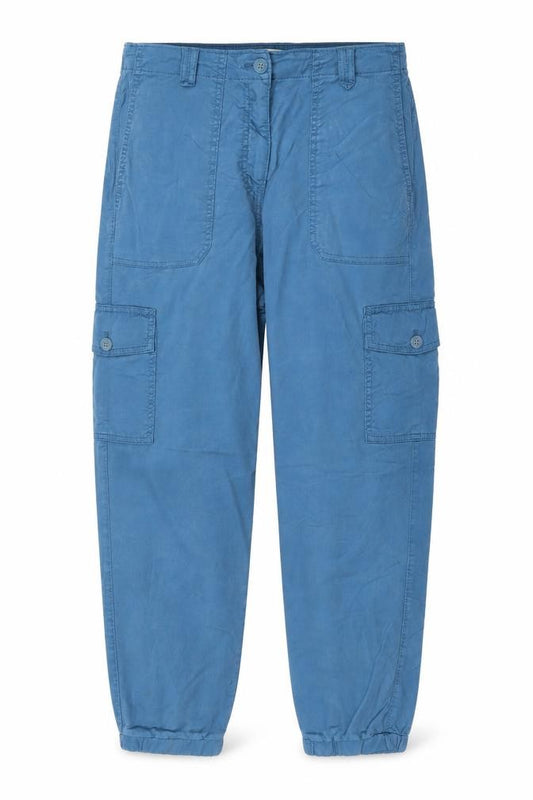 M&S Women’s Blue UK 12 Lyocell Cargo Trousers Cuffed Pockets