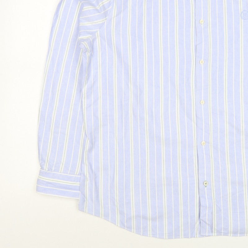 Marks and Spencer Men Blue XL Striped Cotton Button-Down Long Sleeve Shirt
