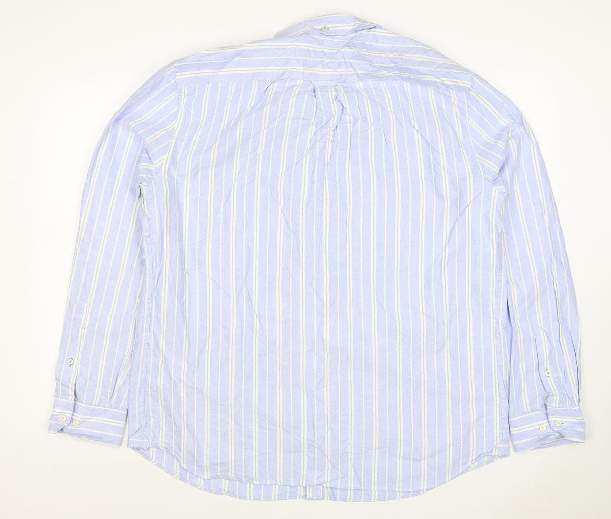 Marks and Spencer Men Blue XL Striped Cotton Button-Down Long Sleeve Shirt