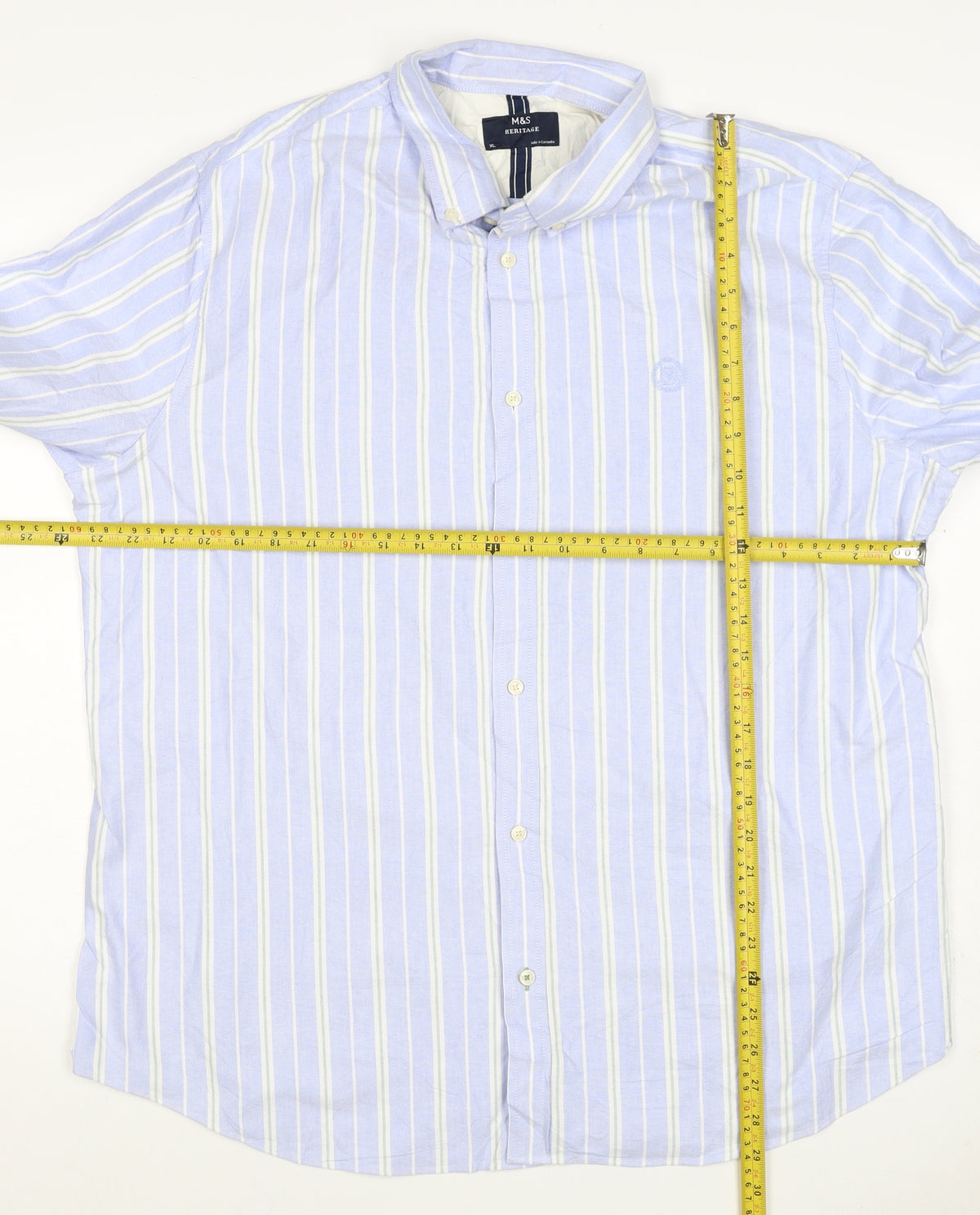 Marks and Spencer Men Blue XL Striped Cotton Button-Down Long Sleeve Shirt