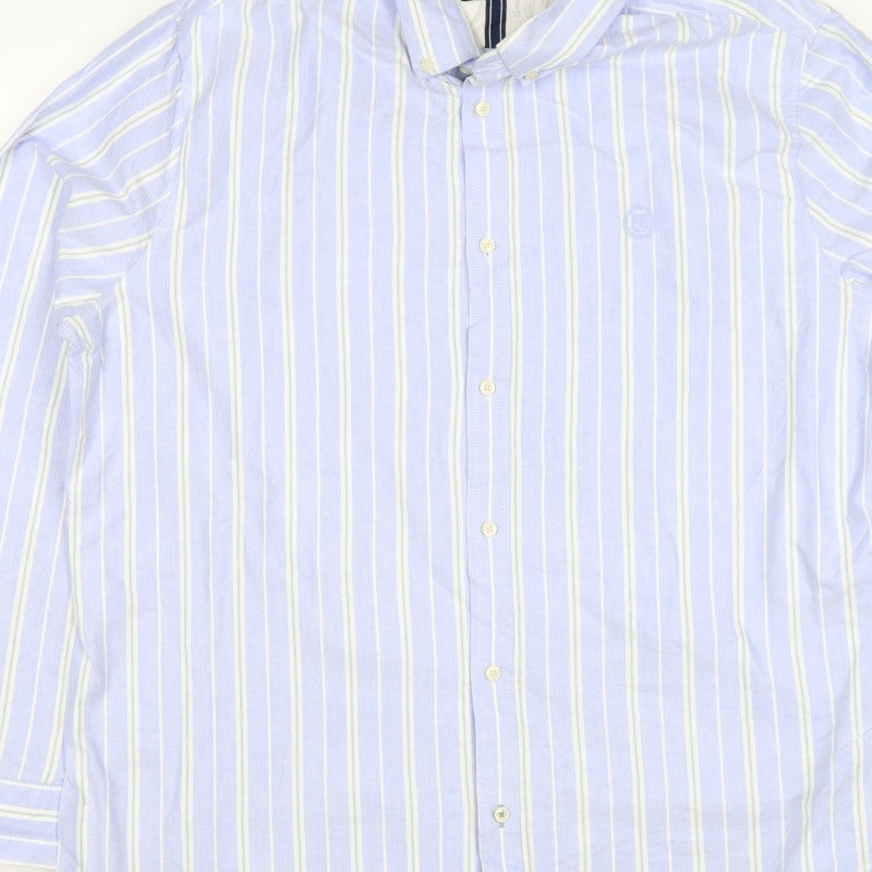 Marks and Spencer Men Blue XL Striped Cotton Button-Down Long Sleeve Shirt