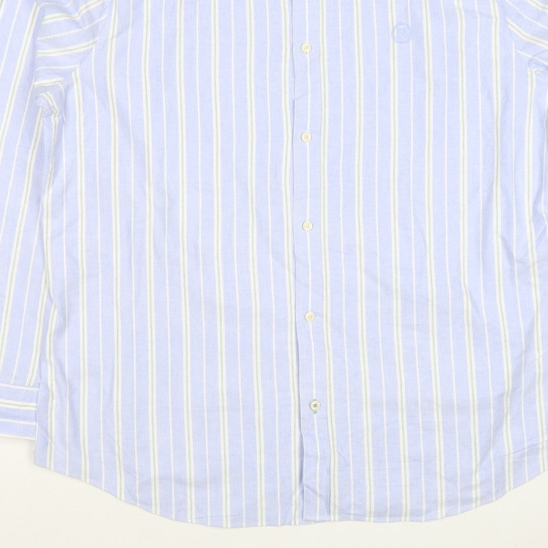 Marks and Spencer Men Blue XL Striped Cotton Button-Down Long Sleeve Shirt