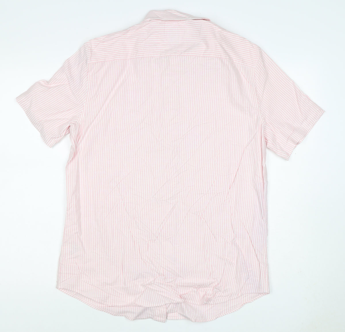 Marks and Spencer Men Pink Striped M Regular Fit Short Sleeve Shirt