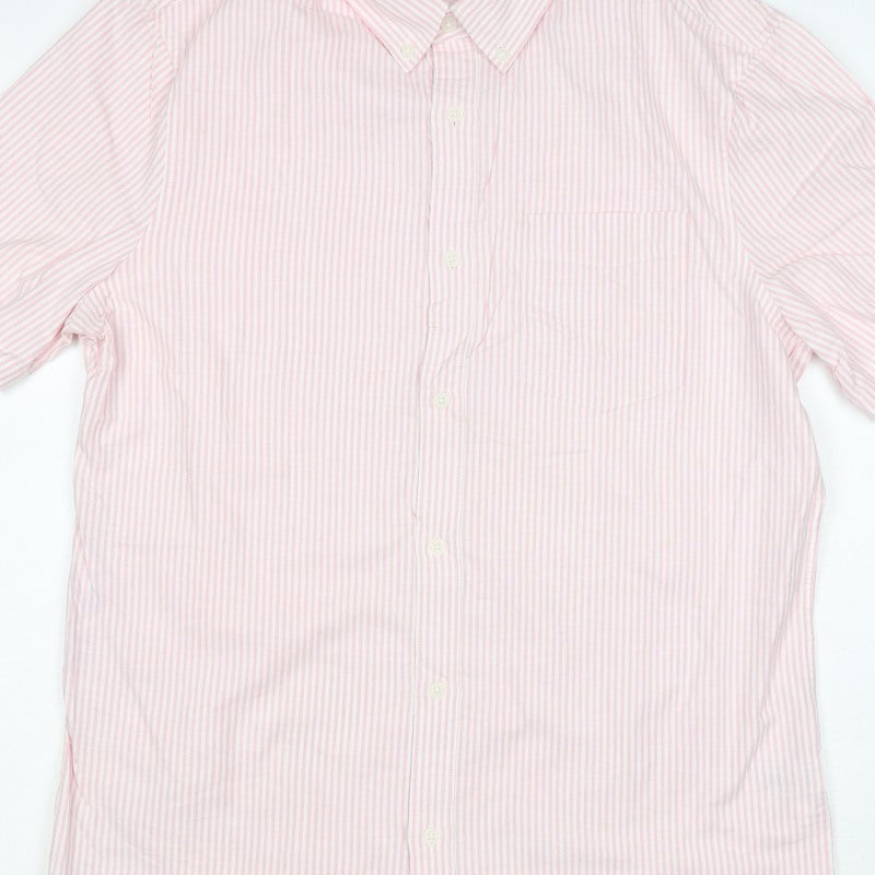 Marks and Spencer Men Pink Striped M Regular Fit Short Sleeve Shirt