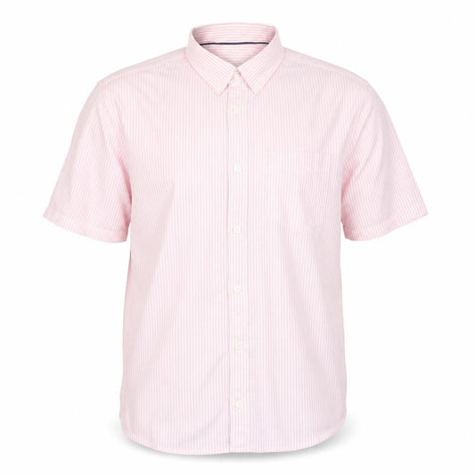 Marks and Spencer Men Pink Striped M Regular Fit Short Sleeve Shirt