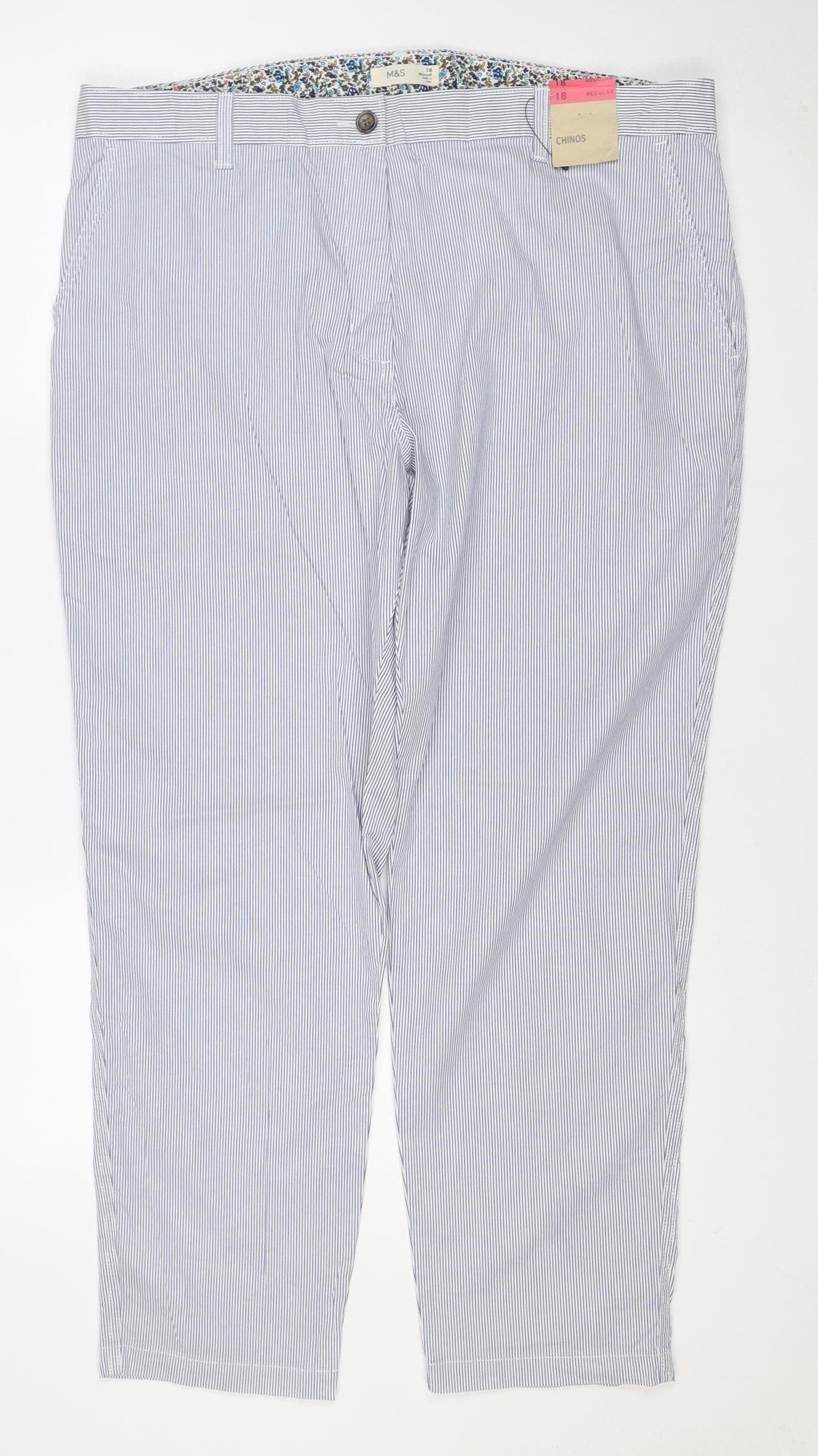 Marks & Spencer Women’s Blue Stripe Size 18 Regular Chino Trousers