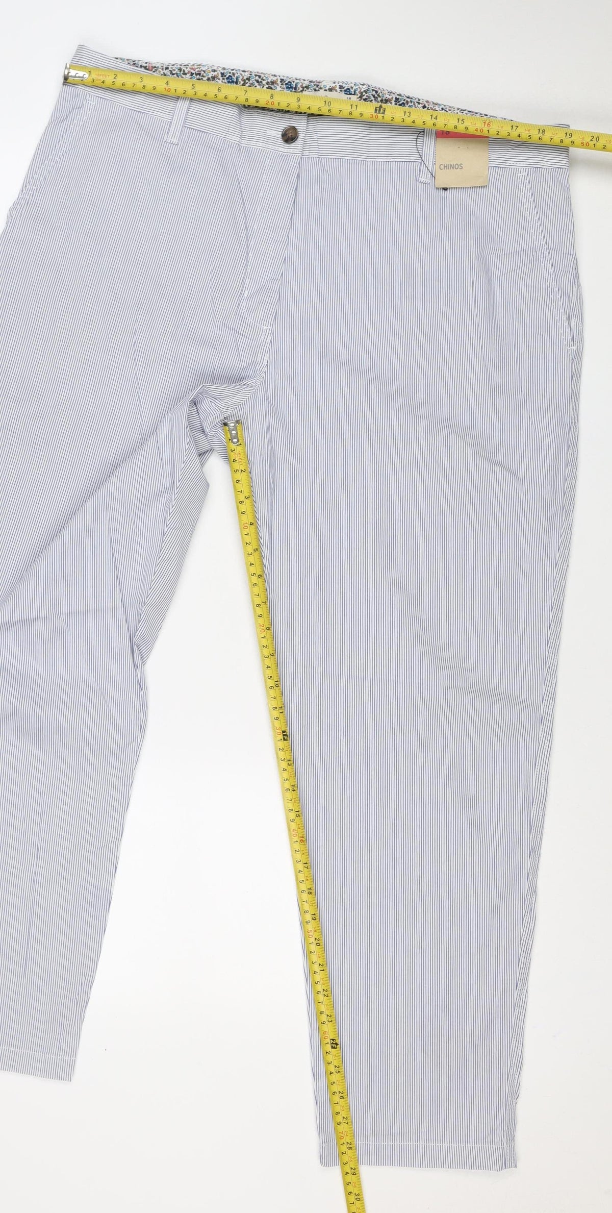 Marks & Spencer Women’s Blue Stripe Size 18 Regular Chino Trousers