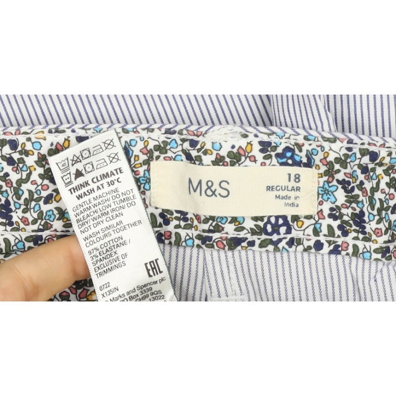 Marks & Spencer Women’s Blue Stripe Size 18 Regular Chino Trousers