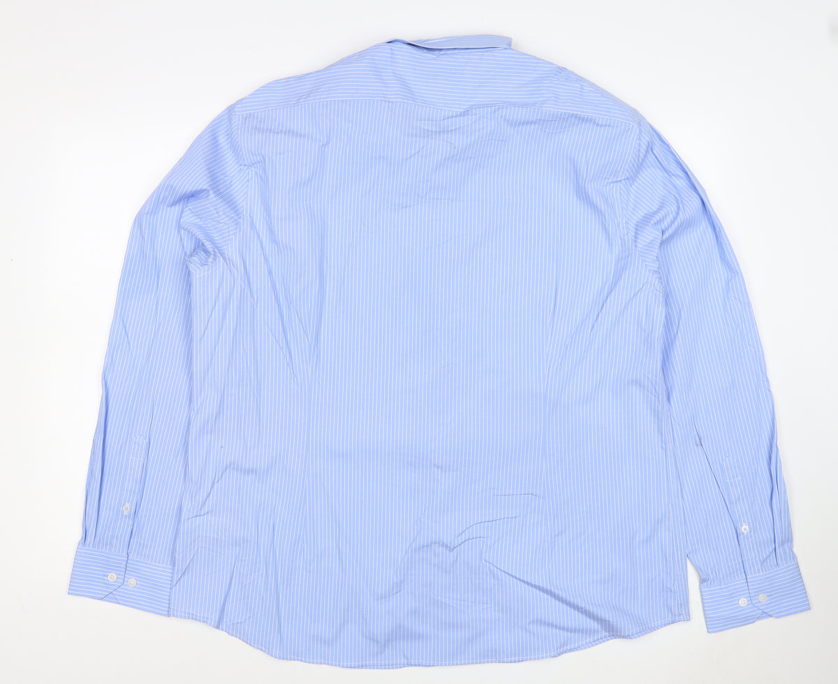 Marks & Spencer Men Blue Stripe 3XL Slim Fit Stretch Button-Down Shirt
