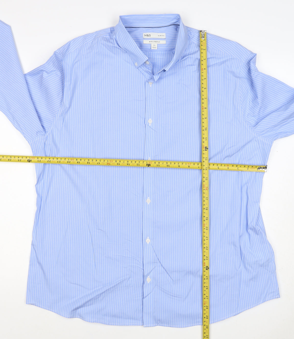 Marks & Spencer Men Blue Stripe 3XL Slim Fit Stretch Button-Down Shirt