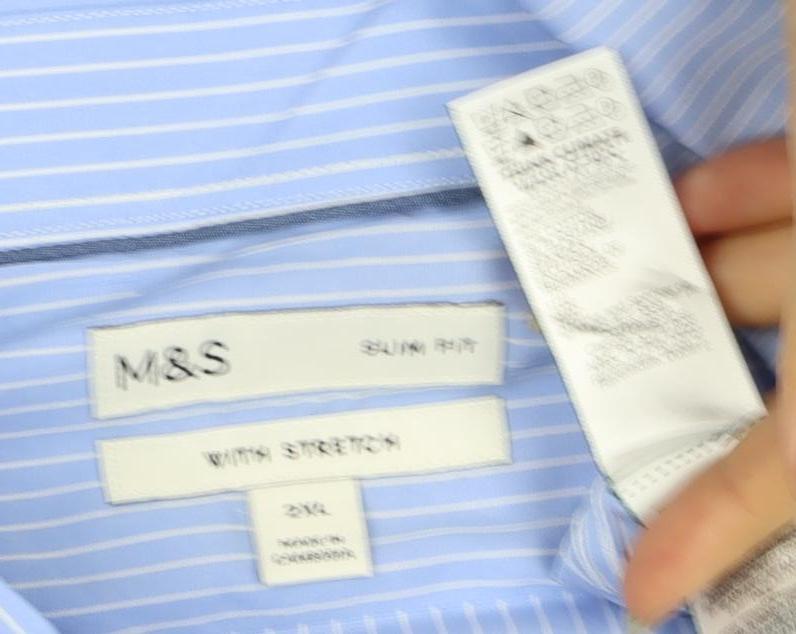 Marks & Spencer Men Blue Stripe 3XL Slim Fit Stretch Button-Down Shirt