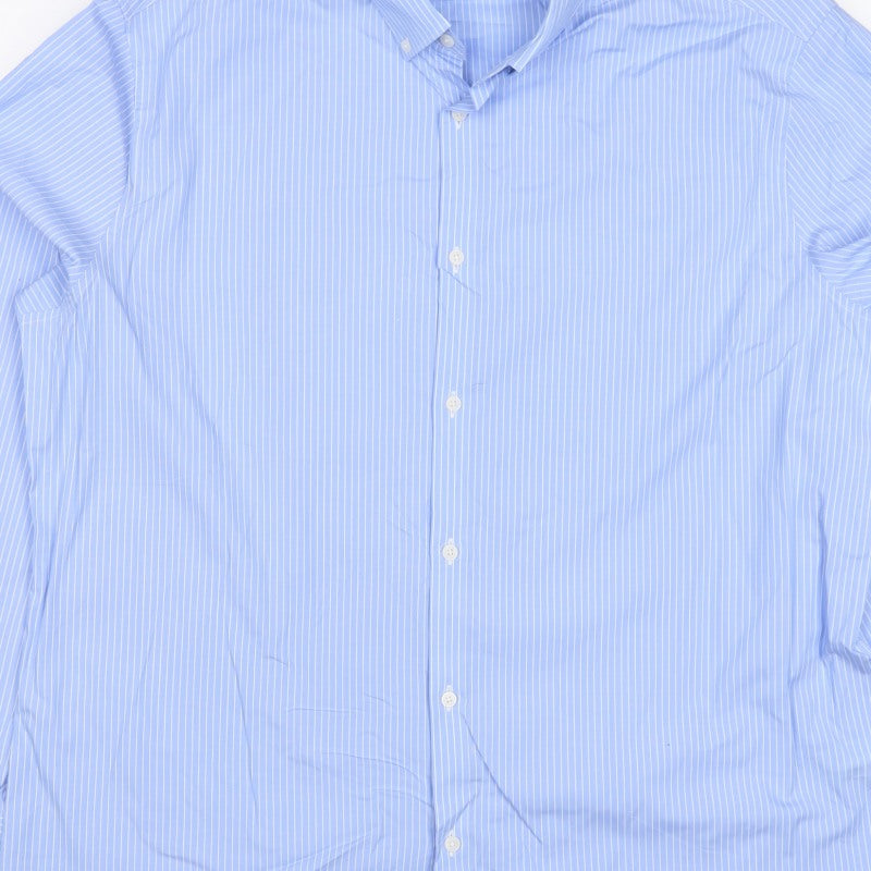 Marks & Spencer Men Blue Stripe 3XL Slim Fit Stretch Button-Down Shirt