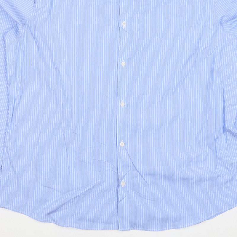 Marks & Spencer Men Blue Stripe 3XL Slim Fit Stretch Button-Down Shirt