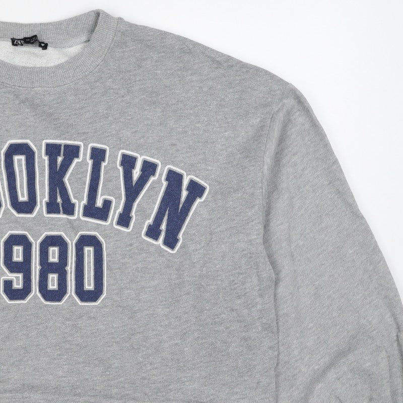 Zara Women Grey UK 8 Pullover Sweatshirt Brooklyn 1980 Graphic
