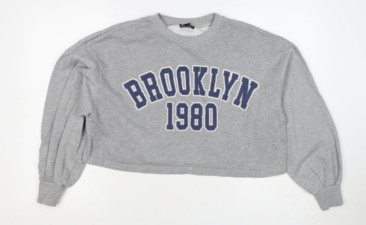 Zara Women Grey UK 8 Pullover Sweatshirt Brooklyn 1980 Graphic