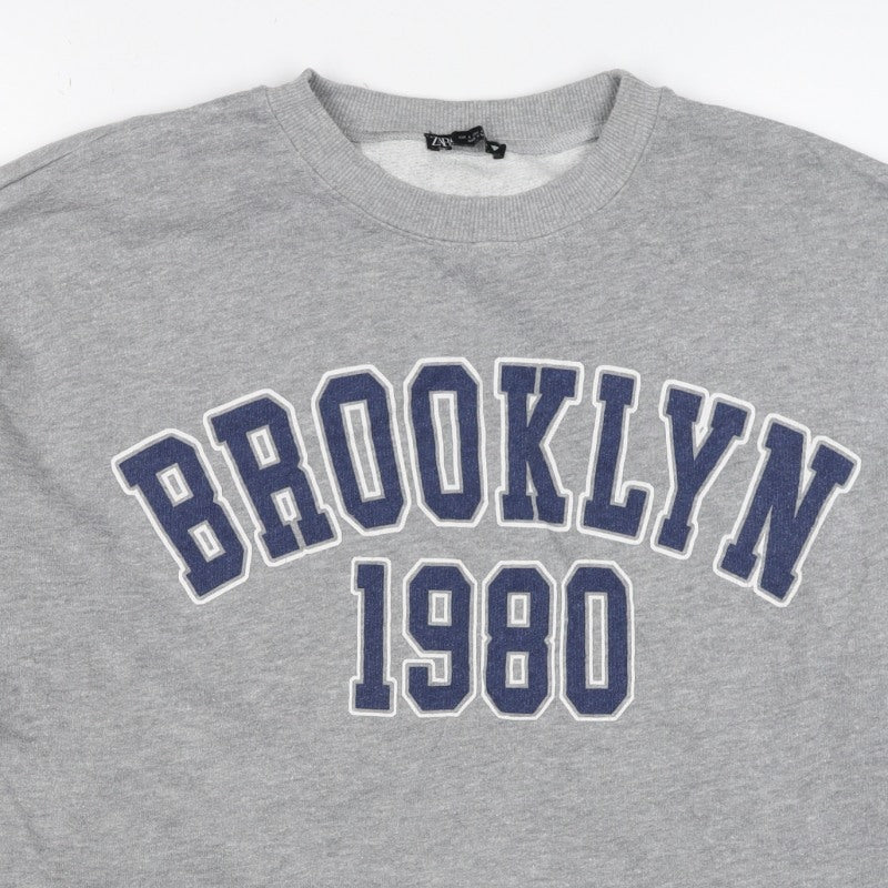 Zara Women Grey UK 8 Pullover Sweatshirt Brooklyn 1980 Graphic