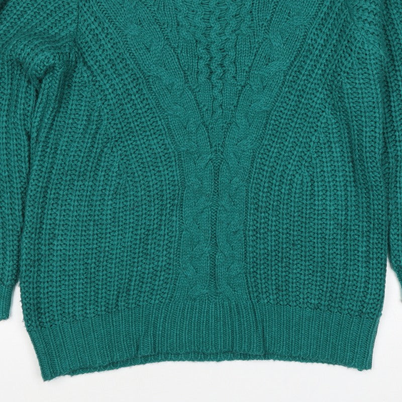 Damart Women Green UK 20 Cable Knit Crew Neck Chunky Pullover Jumper