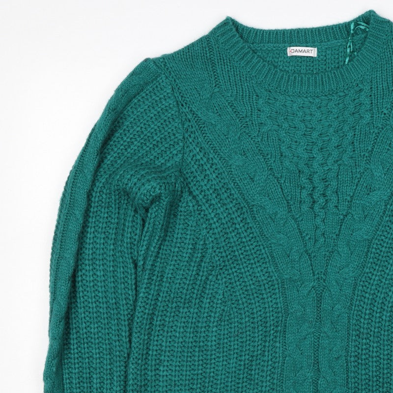 Damart Women Green UK 20 Cable Knit Crew Neck Chunky Pullover Jumper