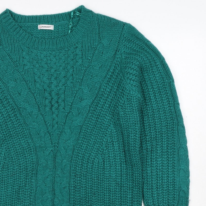 Damart Women Green UK 20 Cable Knit Crew Neck Chunky Pullover Jumper