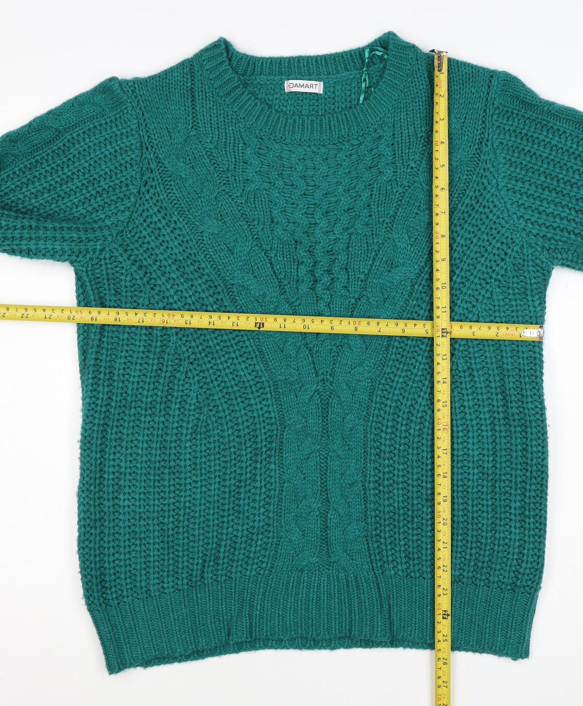 Damart Women Green UK 20 Cable Knit Crew Neck Chunky Pullover Jumper