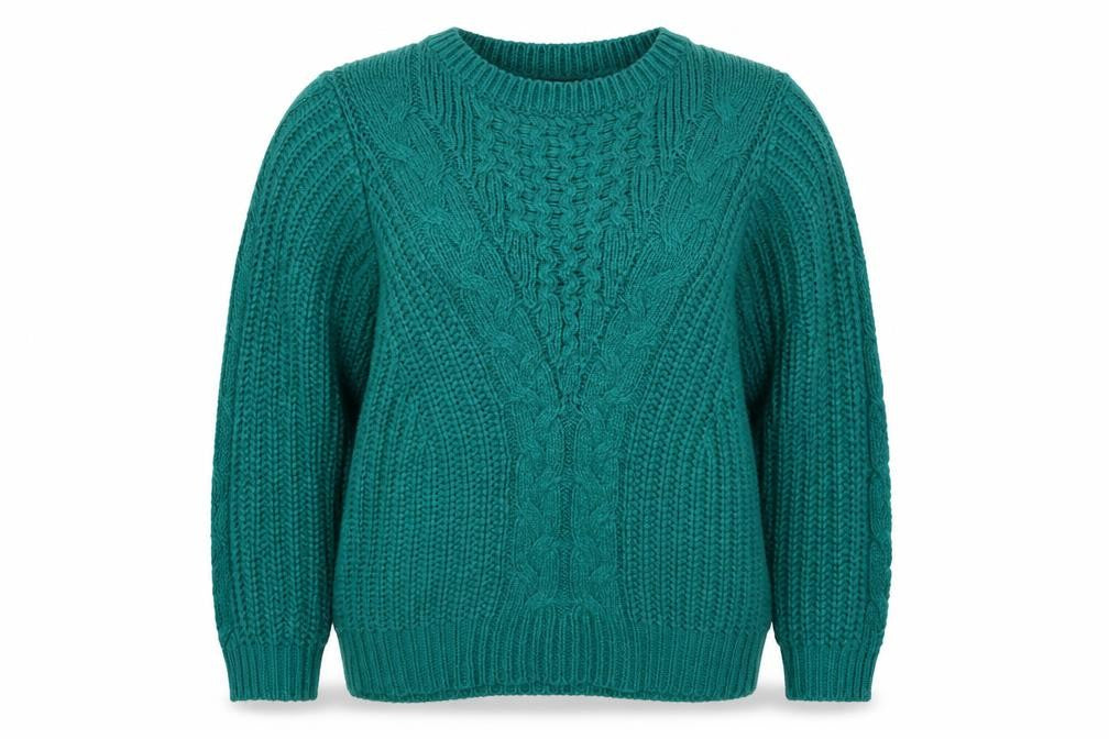 Damart Women Green UK 20 Cable Knit Crew Neck Chunky Pullover Jumper