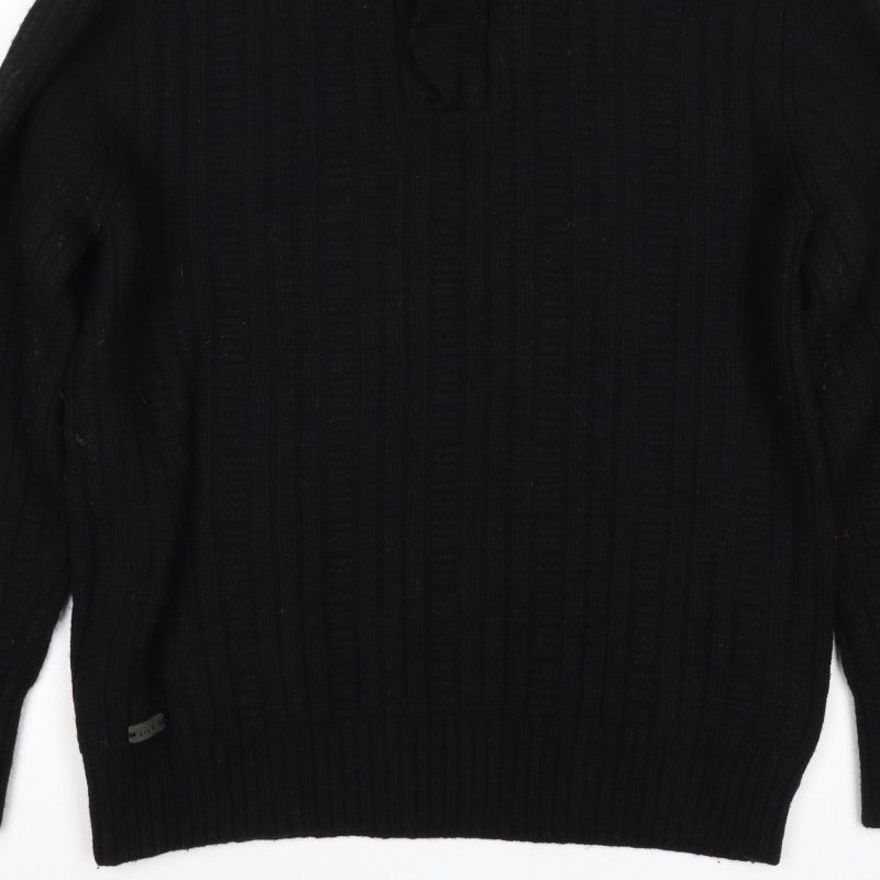 Rocha John Rocha Men’s Black XL Cable Knit 1/4 Zip Wool Jumper