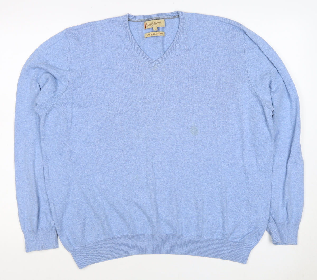 Marks and Spencer Men's Blue XL Cashmere Cotton V-Neck Pullover
