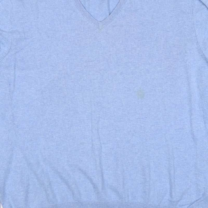 Marks and Spencer Men's Blue XL Cashmere Cotton V-Neck Pullover