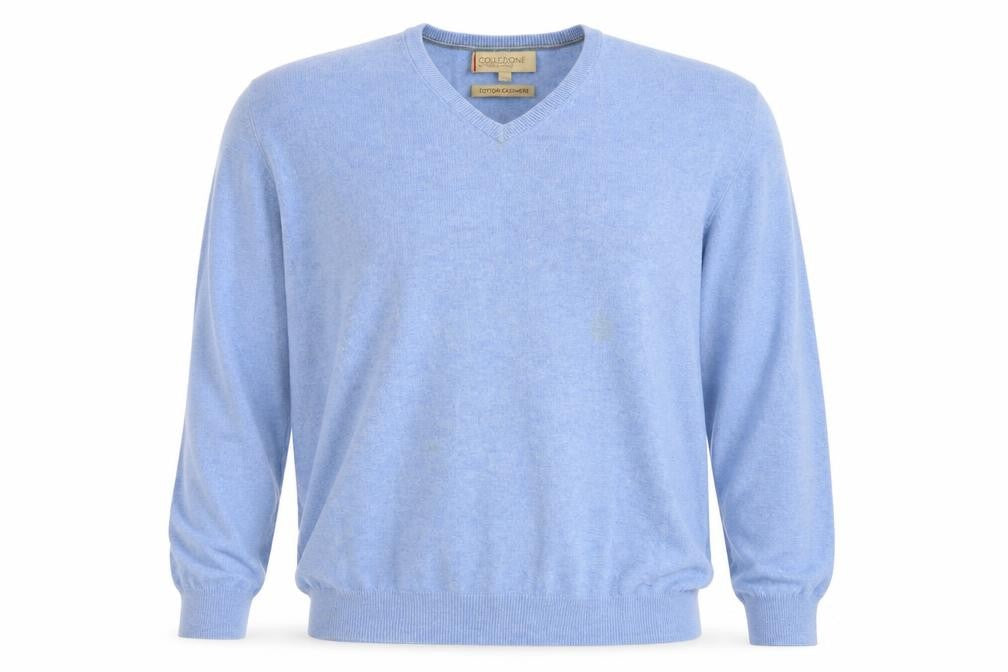 Marks and Spencer Men's Blue XL Cashmere Cotton V-Neck Pullover