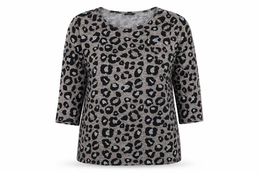 Roman Women Grey Leopard Print 3/4 Sleeve Tunic Jumper Size 16