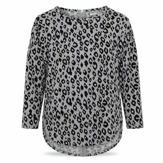Voulez Vous Women Grey Leopard Print Zip Tunic Top Size S Long Sleeve