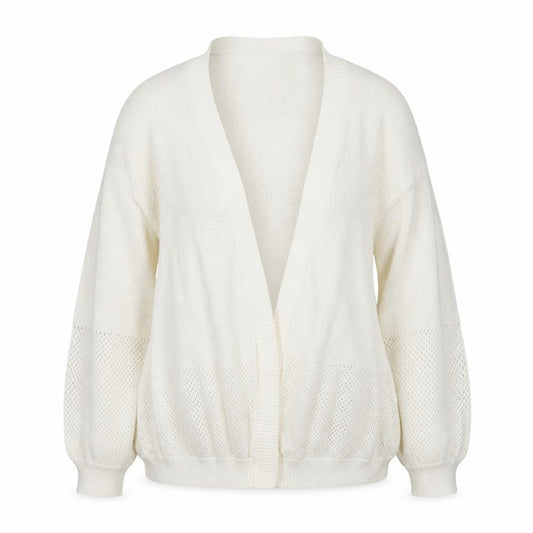 Papaya Women Ivory L Open Knit V-Neck Oversized Cardigan
