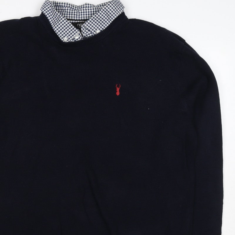 Next Teens Navy 3XL Cotton Knit Mock Shirt Collar Pullover Jumper