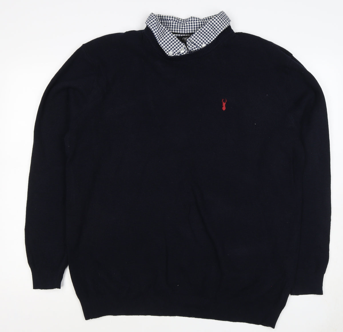 Next Teens Navy 3XL Cotton Knit Mock Shirt Collar Pullover Jumper