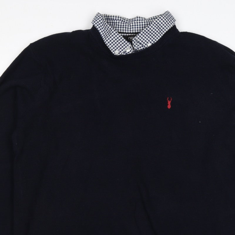 Next Teens Navy 3XL Cotton Knit Mock Shirt Collar Pullover Jumper